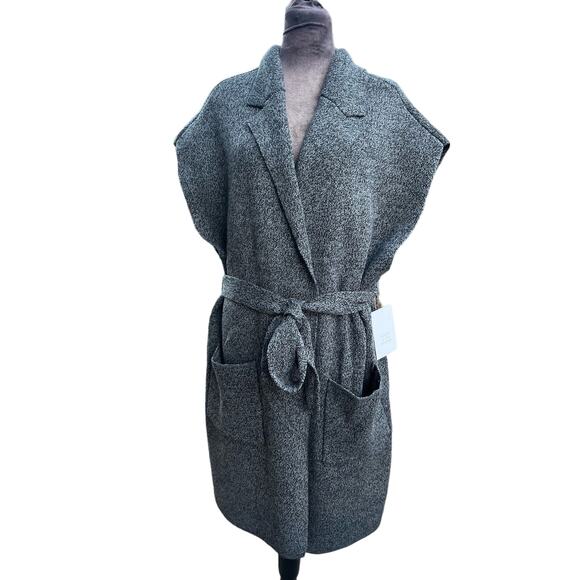 SLEEVLESS BELTED OPENFACE CARDIGAN VEST - Picture 4 of 7